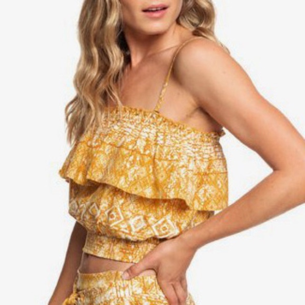 ROXY Mustard Ruffle Bandeau Top